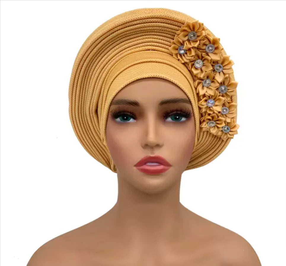 Stunning Floral Auto Gele Headwraps - 2024 New African Turban for Elegant Weddings &amp; Parties Rieworkes