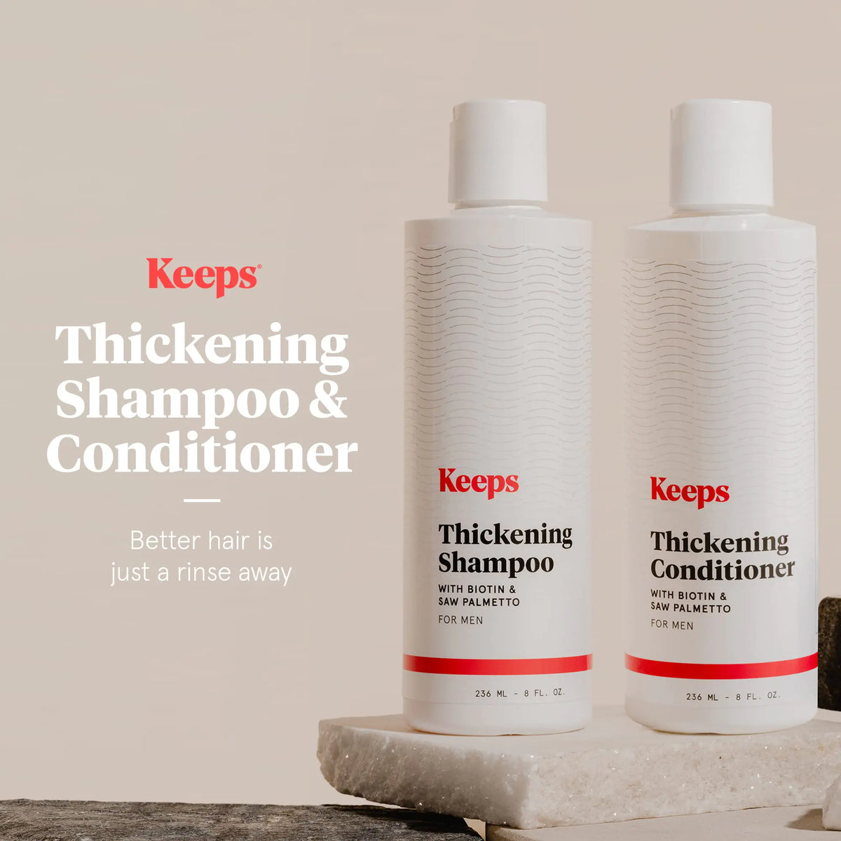 Keeps Hair Growth Shampoo and Conditioner Set - Treatment for Thinning Hair and Hair Regrowth - Men's Hair Products Infused with Biotin, Caffeine, &amp; Saw Palmetto Shampoo &amp; Conditioner Set Rieworkes