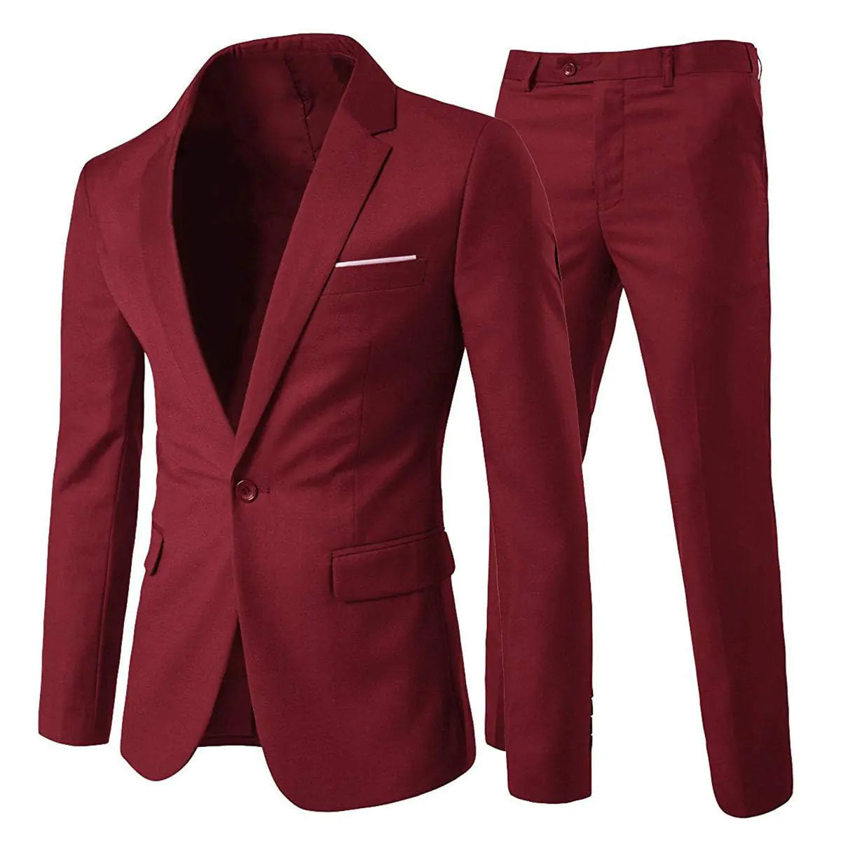 Cloudstyle Men's 2-Piece Suits Slim Fit 1 Button Dress Suit Jacket Blazer &amp; Pants Set Large A/Wine Red Rieworkes
