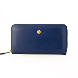 Versace Navy Leather Medusa Continental Clutch Wallet Mimarta