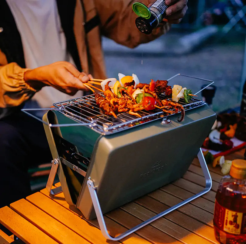 Portable Camping BBQ Folding Cooking Charcoal Coal Stainless Steel Grill Rieworkes