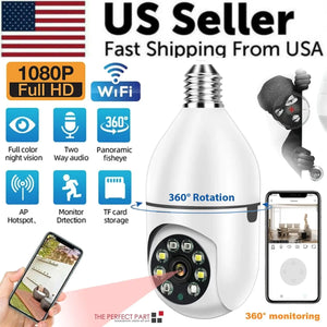 360° 1080P IP E27 Light Bulb Camera Wi-Fi IR Night Smart Home Wireless Security Rieworkes